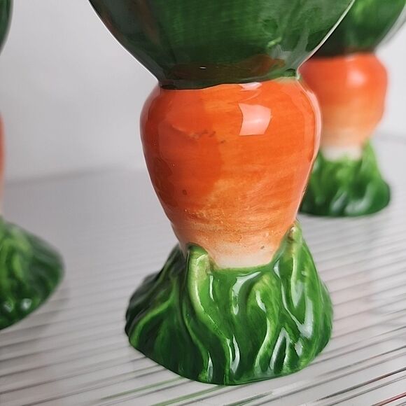 SIX Orange Green Carrot Ceramic Egg Holders Cottontale Filigree Easter  1990's - Picture 4 of 8